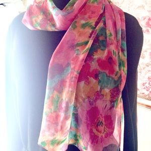 Bright multicolored long floral sheer scarf.